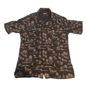Wrangler Shirt Mens Small Black Pearl Snap‎ Floral Palm Cowboy Western Hawaiian